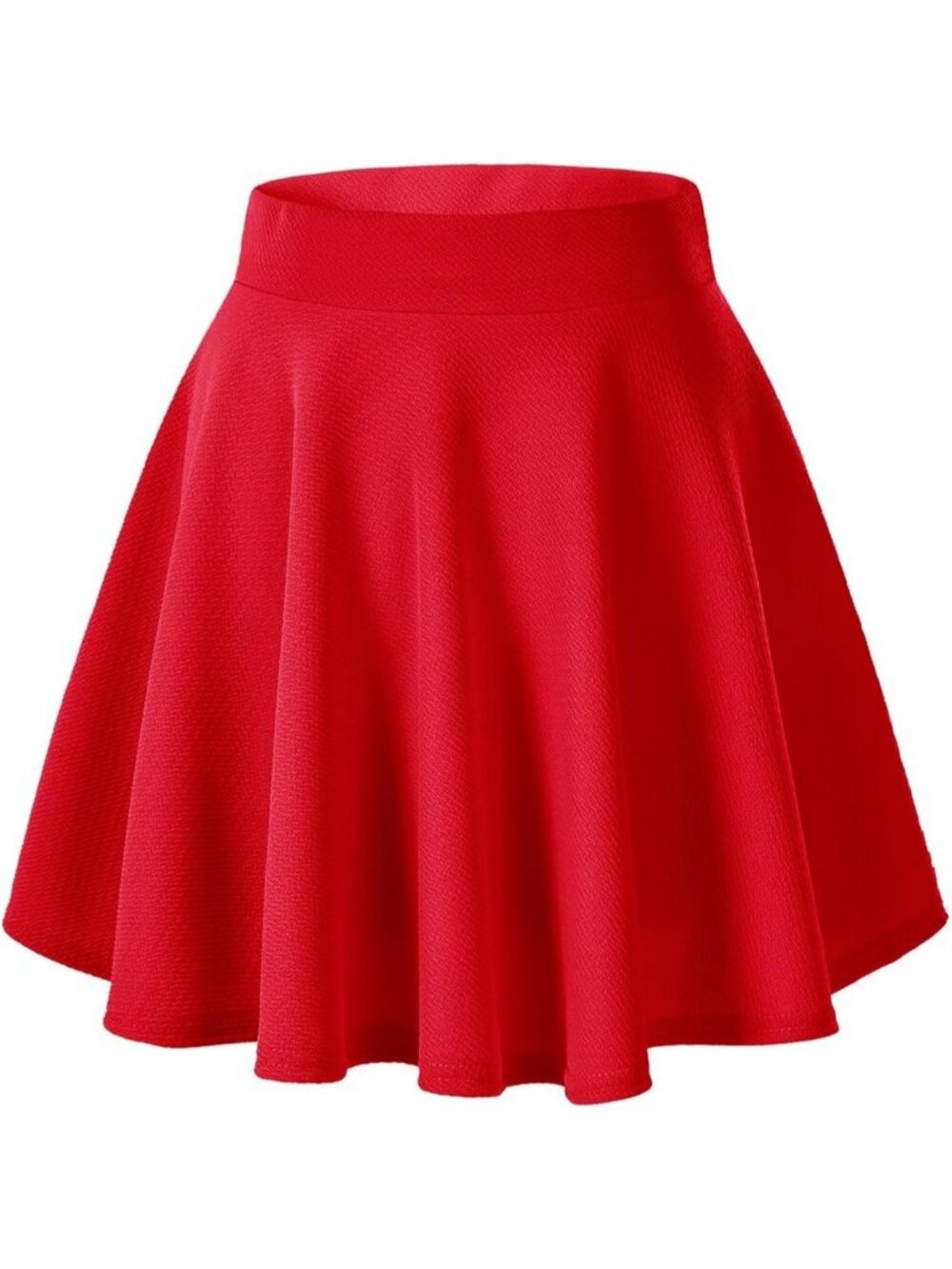 Women's Red High Waisted Flared Skater Stretchy Casual A-line Mini Skirt